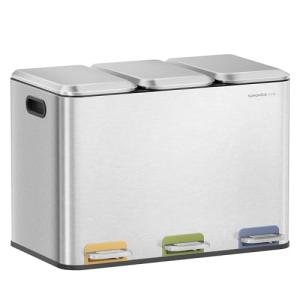 SONGMICS HOME Papelera de Cocina Triple, Cubo de Basura de…