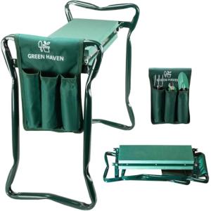 Green Haven Asiento de jardín con Asas y Bolsa de Herramien…