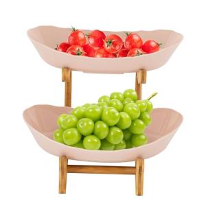 JUDEMII Frutero de cerámica, 2 pisos, porcelana con soporte…