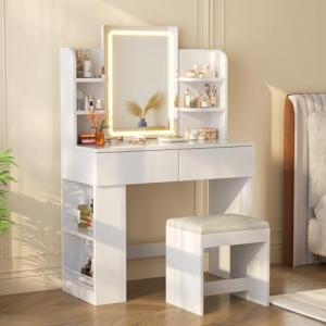 Devoko Tocador de Maquillaje con Taburete y Luces LED, Bril…