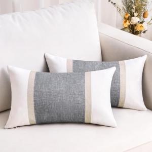Funda Cojines 30x50 cm Fundas Cojines Algodón y Lino Gris C…