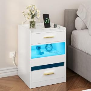 YITAHOME Mesita de Noche, Mesa Auxiliar con Luces LED y Bas…