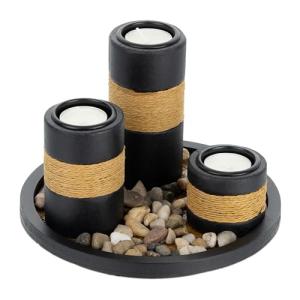 Relaxdays Set Portavelas con Bandeja y Piedras Decorativas,…