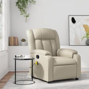 LAPOOH Sillón reclinable de Masaje Cuero sintético Crema, S…