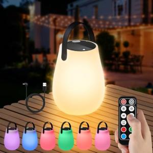 Boadw Lámpara de mesa solar y USB recargable con mando a di…