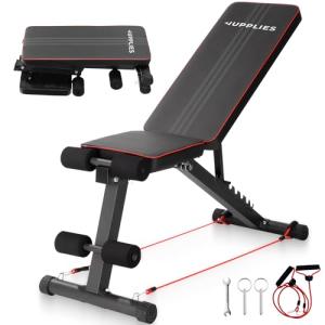 JUPPLIES Banco de Musculación Plegable con 7 Niveles y 2 Ba…