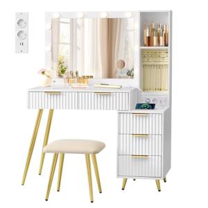 VASAGLE Tocador con Espejo y Taburete, Mesa de Maquillaje c…