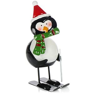 com-four® Figura de pingüino de decoración navideña de Meta…
