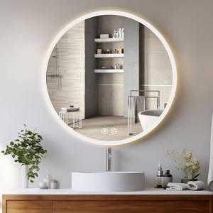 YOLEO Espejo de Baño Redondo con Luz LED Regulable en 3 Col…