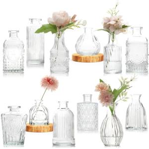 Avmvnvc Jarrones 12 Set, Pequeño Jarrón de Cristal Vintage…