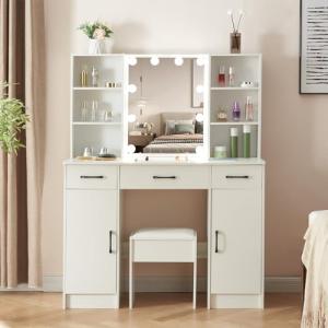 LIANWANG Tocador de Maquillaje con Espejo de Luz LED, Brill…