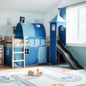 IKAYAA Cama Alta para Niños con Tobogán y Escalera de Mader…