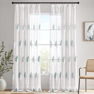 MIULEE Cortinas Blancas con Bordado de Hojas Azules y Blanc…