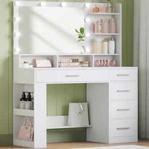 Hzuaneri 108 cm Tocador con Espejo HD Grande, tocador de Ma…