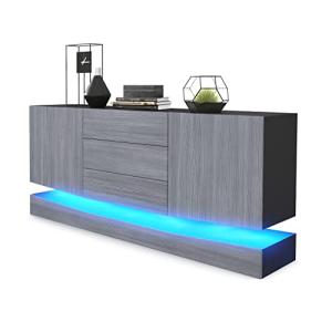 Vladon Aparador City, Negro Mate/avola Antracita con LED -…