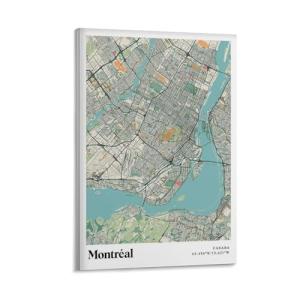 Póster vintage de mapa de la ciudad del mundo, Montreal, Ca…