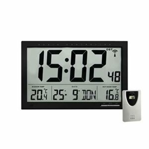 TFA Reloj Digital de Pared Negro con termómetro y Sensor Re…