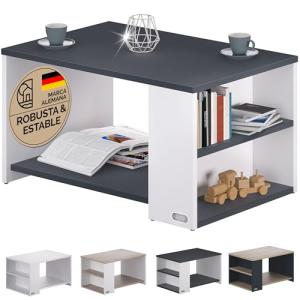 CASARIA® Mesa de Centro 90x60x50cm Estante y 2 Compartiment…