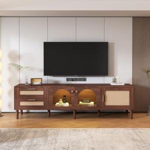 BLUON HOME Mueble de TV marrón de 180 cm, 2 puertas de cris…