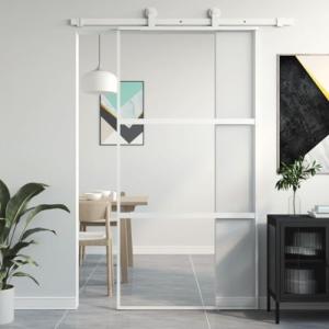 Gecheer Puerta corredera blanca 102,5 x 205 cm cristal temp…