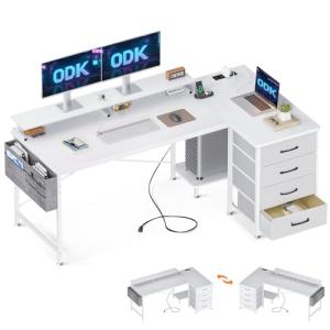 ODK Escritorio Esquinero con 4 Cajones, Escritorio en L Rev…