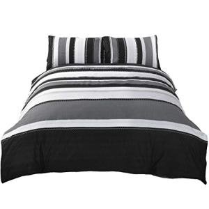 Rapport Striped Grey King Quilt Funda nórdica y 2 Juego de…