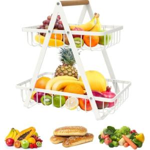 Sonhomay Cesta de frutas de 2 niveles, soporte resistente p…