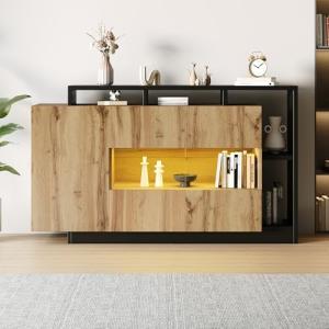 Kebnor Moderno aparador LED de cristal en color madera DM o…