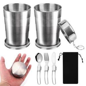MEYAGOT 2 Vasos Plegables De Acero Inoxidable, Vasos De Ace…