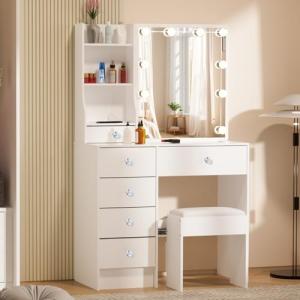 Saimeihome Tocador con iluminación y taburete, tocador con…