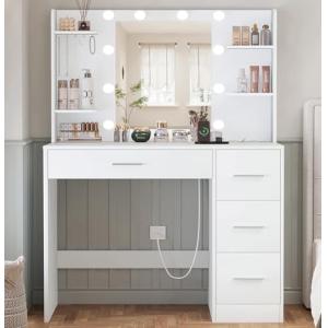 TEENFON Tocador, Tocador de Maquillaje con Luces y Espejo,…