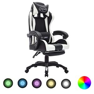 INLIFE Silla de gaming con luces LED RGB blanca y negra de…