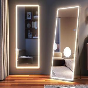 LVSOMT Espejo de pie Cuerpo Entero con luz LED, 153x50cm Es…