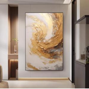 HOLEILUCK Pinturas de color dorado Cuadros abstractos enmar…