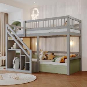 Zepneiy Cama elevada 90x200 cm, escalera de seguridad con a…