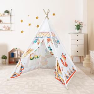decalsweet Tipi Infantil Indio con Postes de Pino, Estabili…