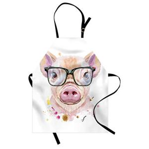 ABAKUHAUS Acuarela Delantal de Cocina, Retrato de cerdo con…