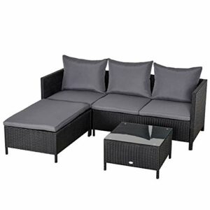 Outsunny Conjunto de Muebles de Jardín 4 Piezas Ratán Doble…
