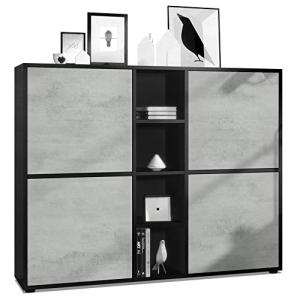 Vladon Highboard Cuba V3, Negro Mate/hormigón Oxidado - Apa…