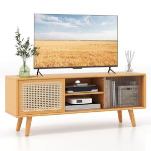 KOMFOTTEU Mueble de TV de Bambú, Soporte para TV con Puerta…