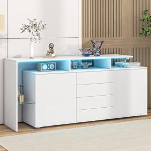 Azkoeesy Armario Blanco Brillante 160cm - Mueble de Salón M…