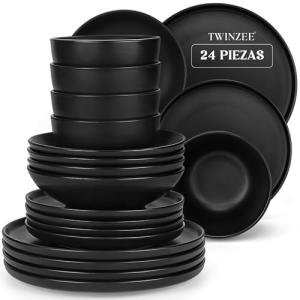 Twinzee Vajillas Completas de Gres Negro - Juego de 24 Piez…