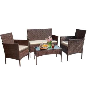 YOEVU - Set Jardín 4 Piezas | Sofá, Sillas con Cojines Lava…
