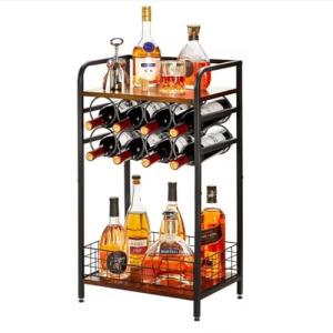 Mesa de Bar de vinos de 3 Niveles: pequeño portabotellas co…