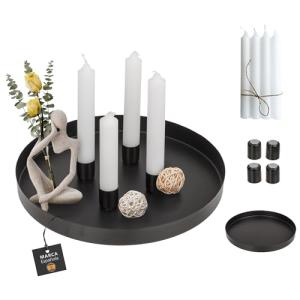 Bandejas Decorativas, Con 4 Velas Blancas Y 4 Portavelas Ma…