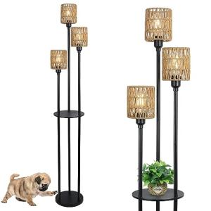 Rayofly Lámpara de Pie Boho, Lámpara de Ratán de 3 Luces co…
