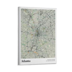 Póster vintage de mapa de la ciudad del mundo de Atlanta, p…