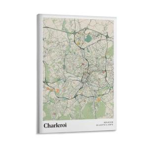 Póster vintage del mapa de la ciudad del mundo, Charleroi,…