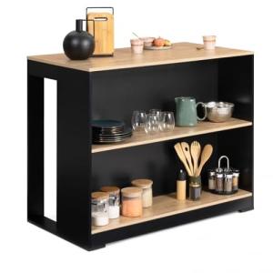 IDMarket – Mesa de bar con isla Juno de madera negra y band…