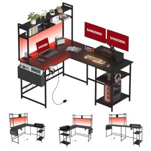 SANODESK Mesa Gaming con LED, Escritorio Gaming Reversible…